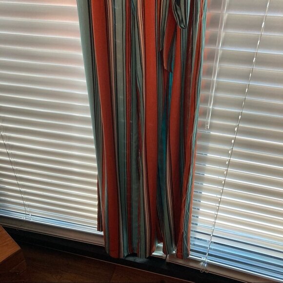 ELIZABETH LIMA Sz L Jumpsuit With Ruffles Wide Leg Pant Belt Bat Sleeve NWT - Picture 4 of 17